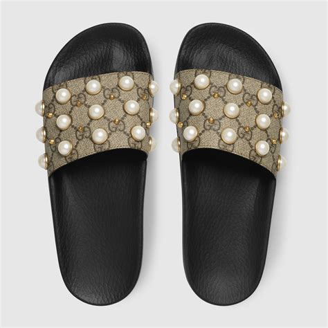 gucci pearl slides cheap|all black gucci slides women's.